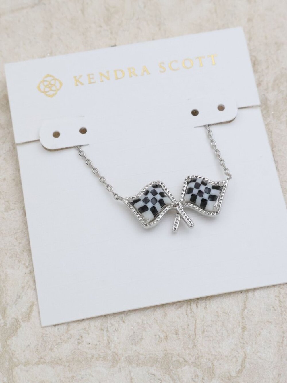 Kendra Scott Checkered Flag Silver Pendant Necklace
